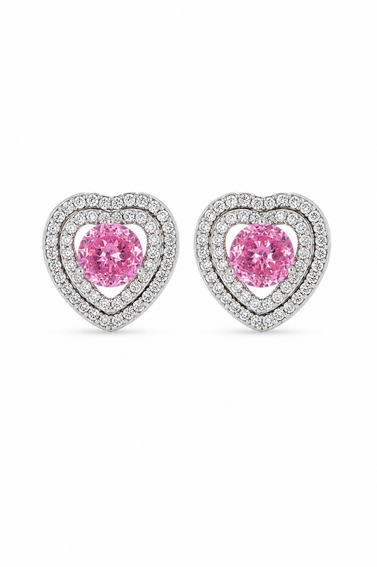Silver Pink Heart Earrings