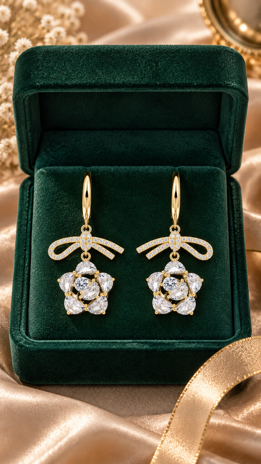 Bow & Floral Drop Earrings