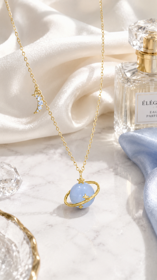 Cosmic Blue Planet Necklace