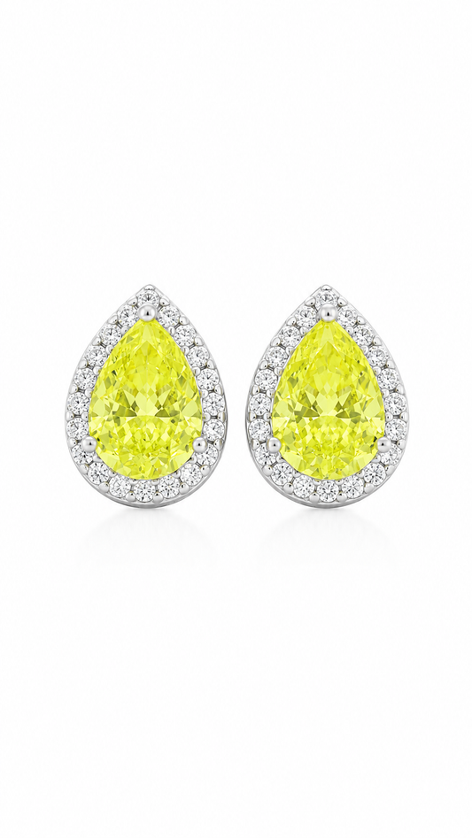 Halo Pear Cut Yellow Crystal Earrings