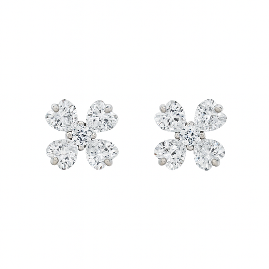 Cubic Zirconia Floral Stud Earrings for Women – Elegant 4-Petal Crystal Design