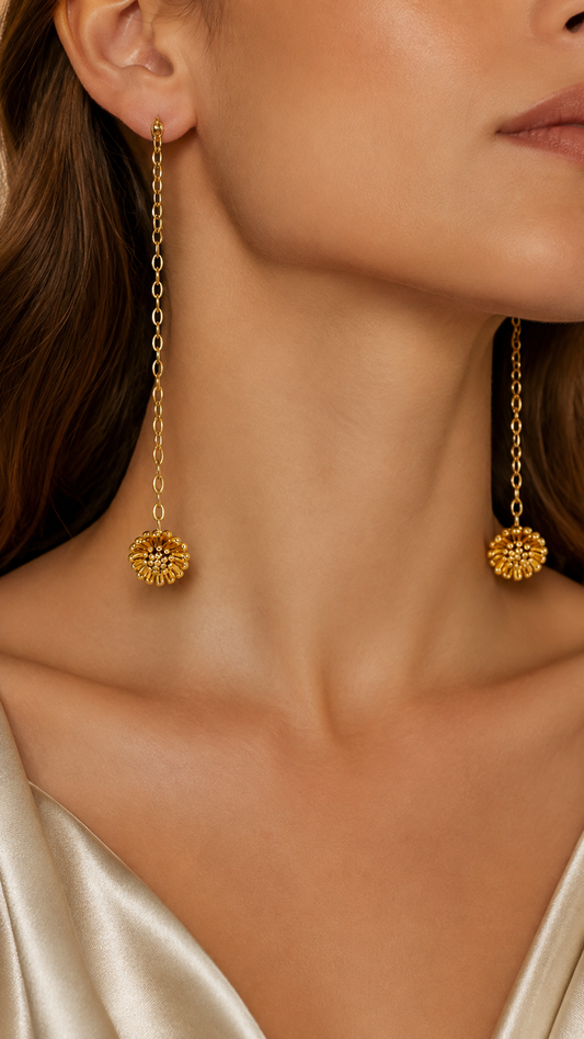 Long Chain Floral Ball Earrings