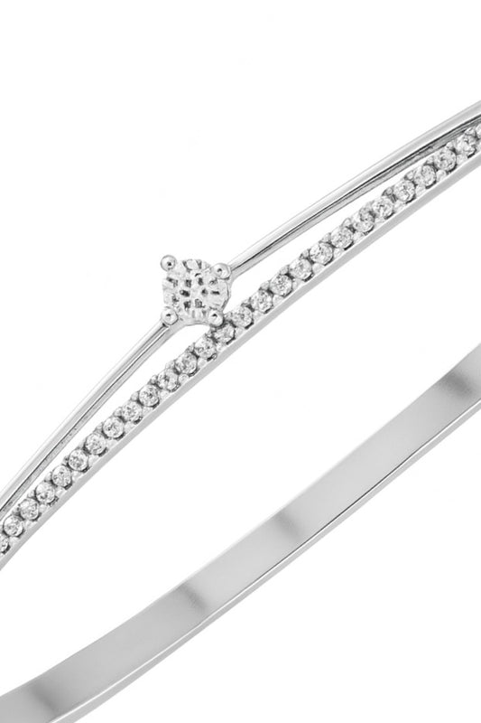Silver Slim Zircon Accent Bangle for Women