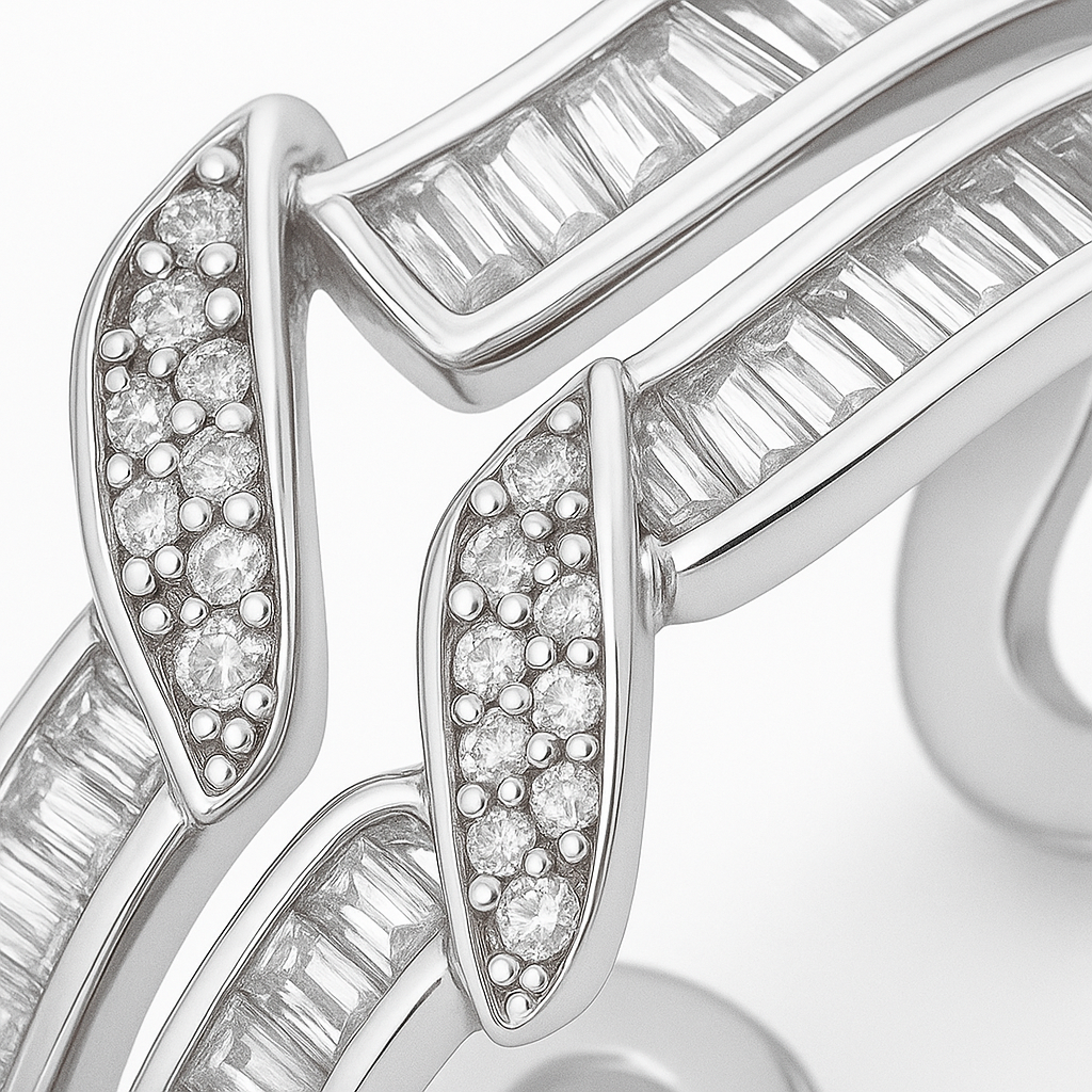 Modern Double Band Silver Ring with Crystal Accents