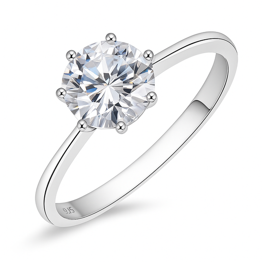 Classic Solitaire Silver Ring with Round Cut Stone