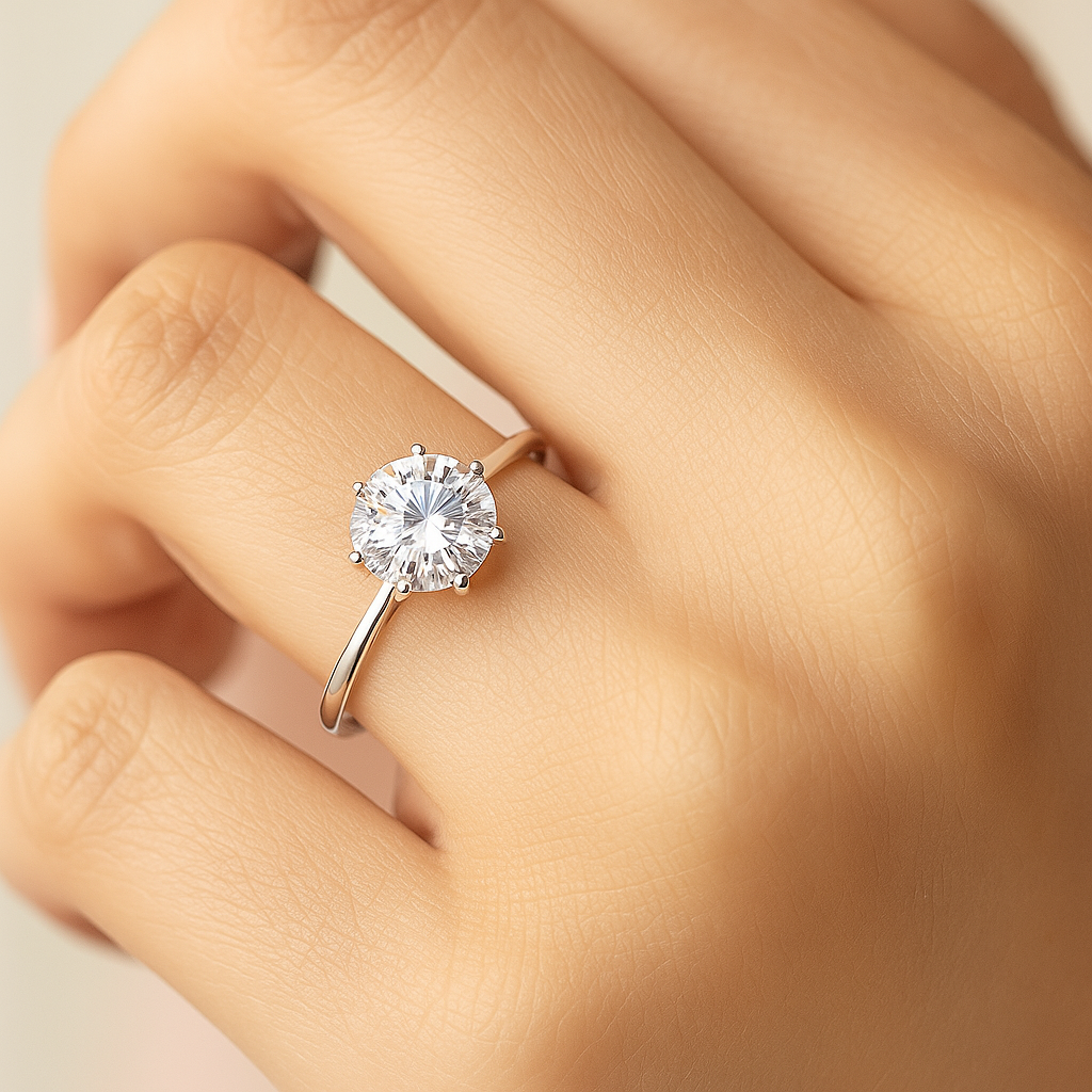 Classic Solitaire Silver Ring with Round Cut Stone