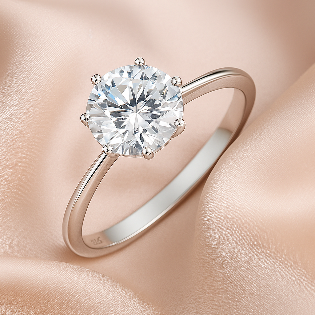 Classic Solitaire Silver Ring with Round Cut Stone