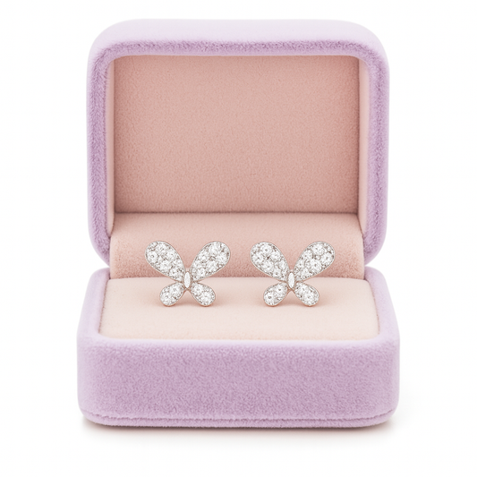 Elegant Butterfly CZ Stud Earrings for Women | Sparkling Silver-Tone Daily Wear