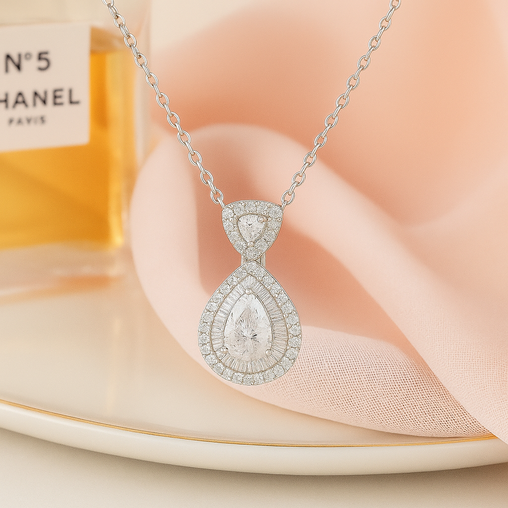 Rose Gold Plated Teardrop Pendant Necklace for Women – Luxury CZ Diamond Design