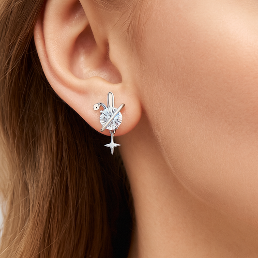 925 Silver Planet & Star CZ Stud Earrings – Cosmic Sparkle Design