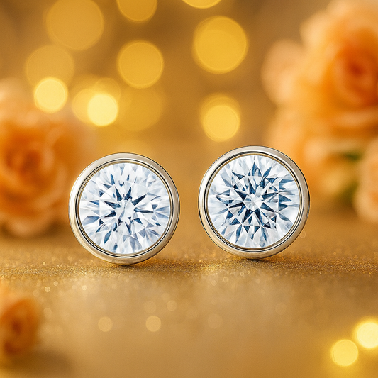 Silver Plated Round Solitaire Stud Earrings for Women – Elegant CZ Crystal Design