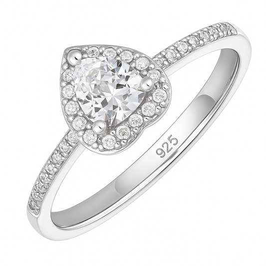 Pear Shaped Halo Ring with Sparkling Accents