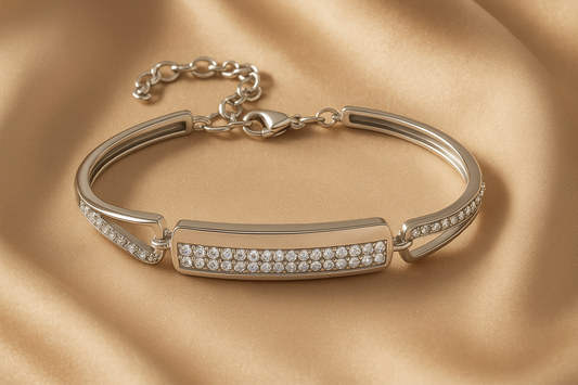 Silver CZ Bar Design Bracelet for Women