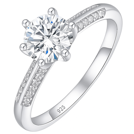 Elegant Solitaire Ring with Side Crystal Detailing