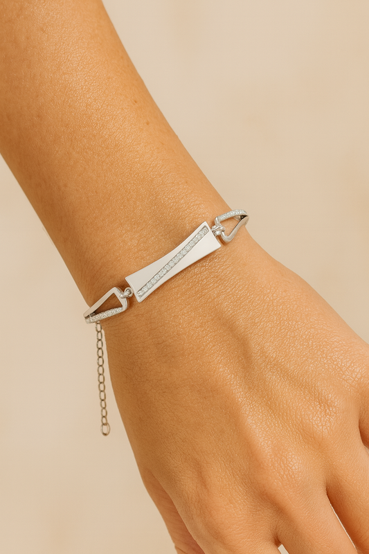 Silver Curve-Line CZ Bracelet for Women