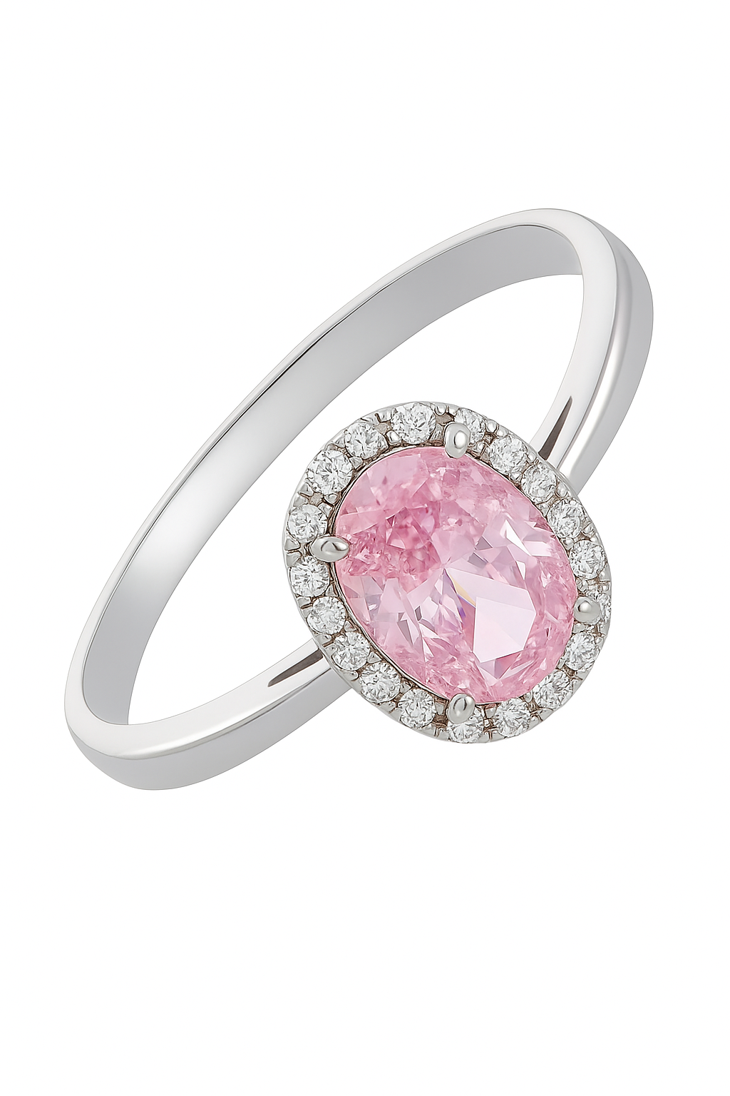 Elegant Pink Oval Halo Ring with Sparkling Accents