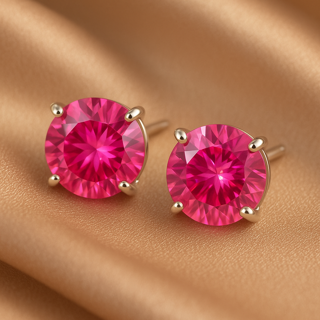 Silver Plated Pink Solitaire Stud Earrings for Women – Sparkling CZ Round Design