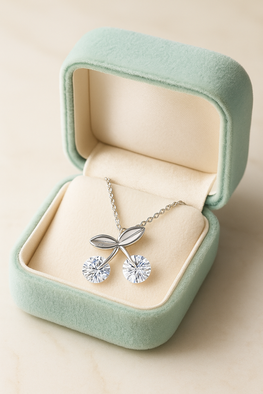 925 Silver Cherry Pendant Necklace for Women – Sparkling Dual CZ Stone Design