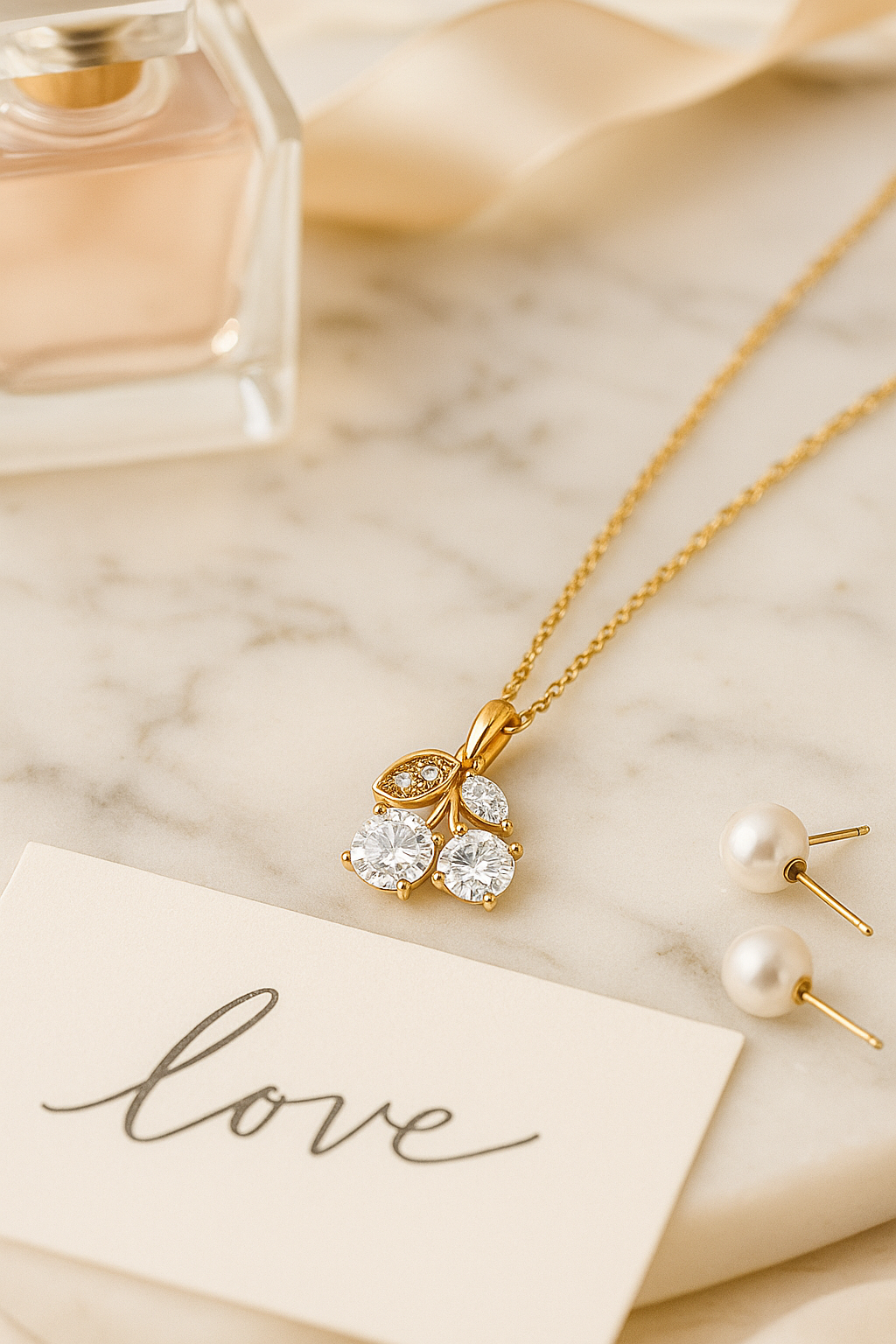 Rose Gold Plated Cherry Pendant Necklace for Women – Sparkling CZ Stone Designer Jewelry