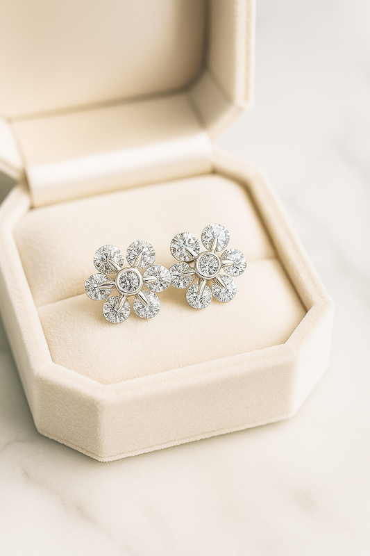Daisy Flower Stud Earrings for Women | Sparkling CZ Floral Design