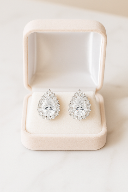 Elegant Teardrop Zircon Halo Stud Earrings for Women