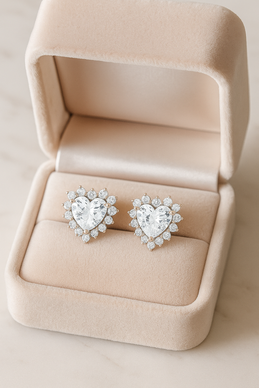 925 Silver Heart Shaped Zircon Halo Stud Earrings for Women