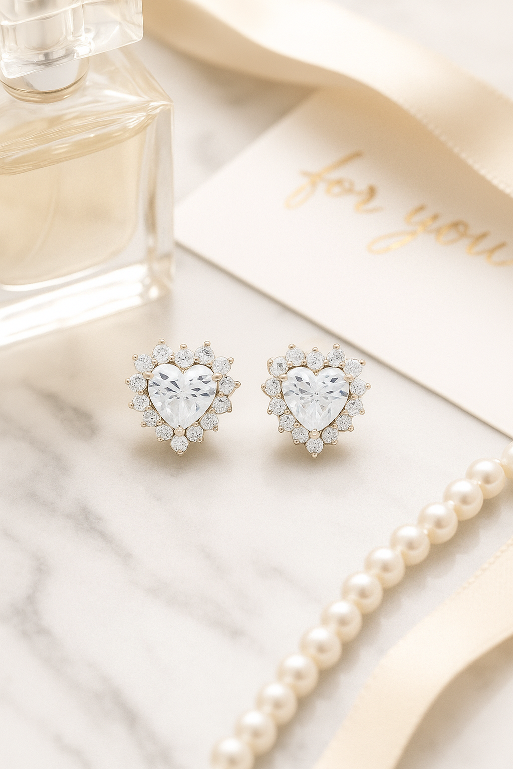925 Silver Heart Shaped Zircon Halo Stud Earrings for Women