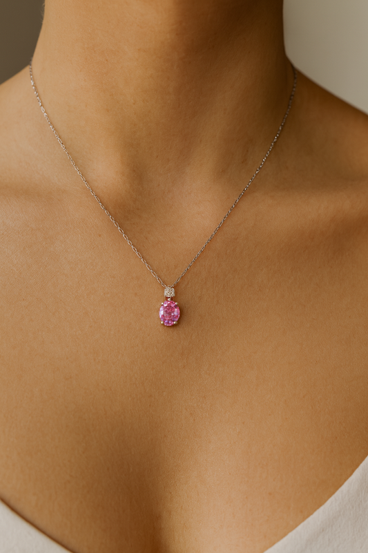 925 Silver Pink & Blue Oval Solitaire Pendant – Sparkling CZ Duo for Elegant Daily & Festive Wear