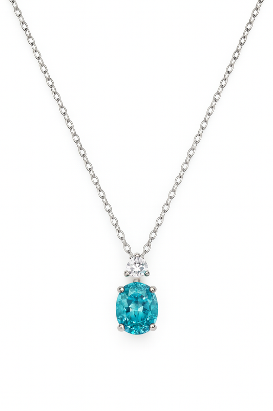 925 Silver Pink & Blue Oval Solitaire Pendant – Sparkling CZ Duo for Elegant Daily & Festive Wear
