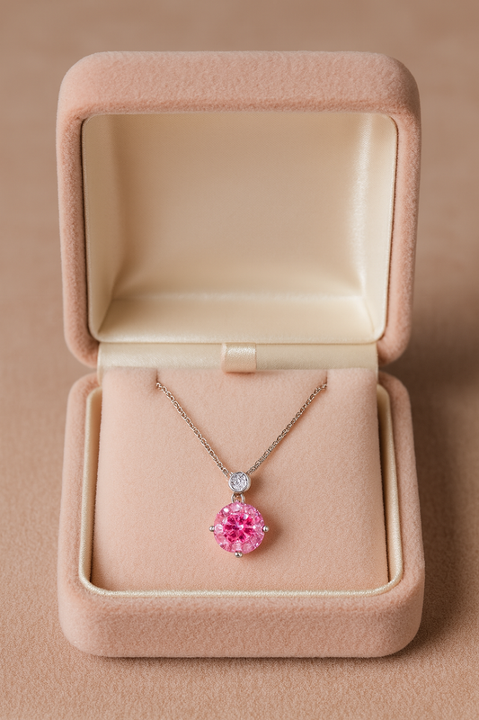 925 Silver Pink Round Solitaire Pendant with CZ Top Accent – Minimal, Elegant & Timeless Everyday Jewellery