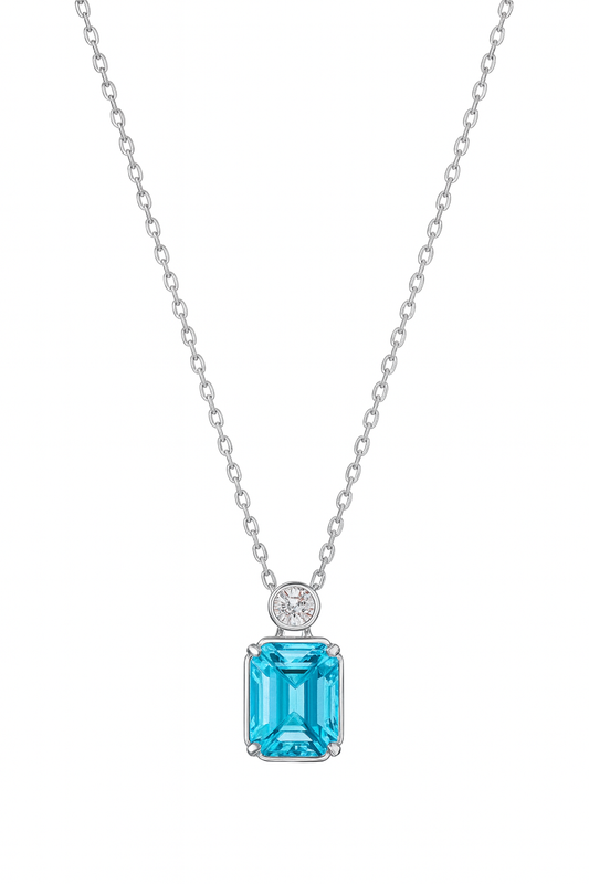 925 Silver Pink Emerald-Cut Solitaire Pendant with CZ Accent – Premium Sparkle & Modern Minimal Luxury