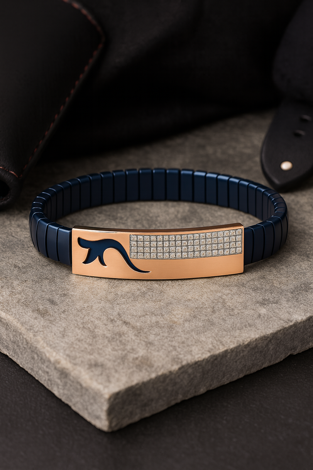 Modern Arrow Gents Bracelet Blue & Rose Gold with Diamond Look Strip