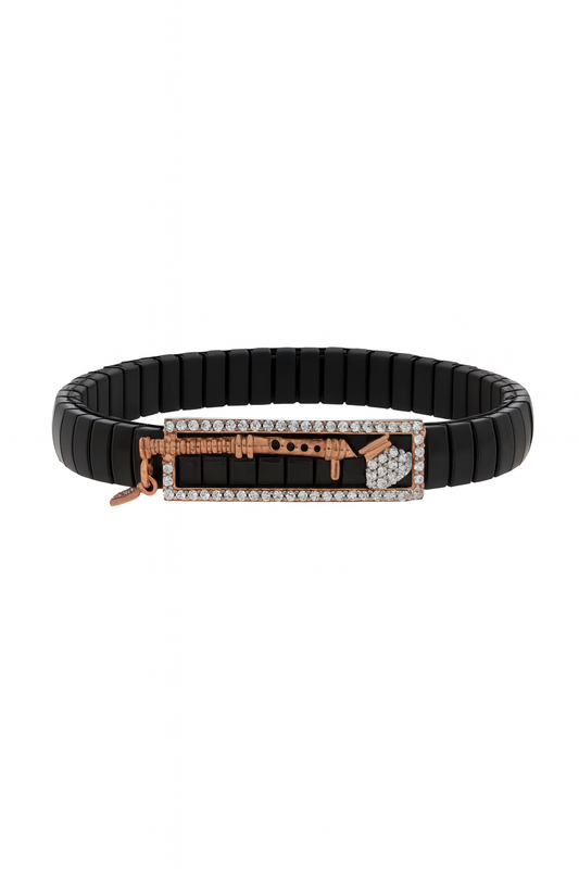 Krishna Bansuri Gents Bracelet Black & Rose Gold with Diamond Look Detail