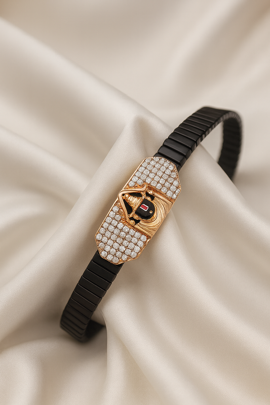 Balaji Temple Gents Bracelet Black & Rose Gold with Diamond Look Panel