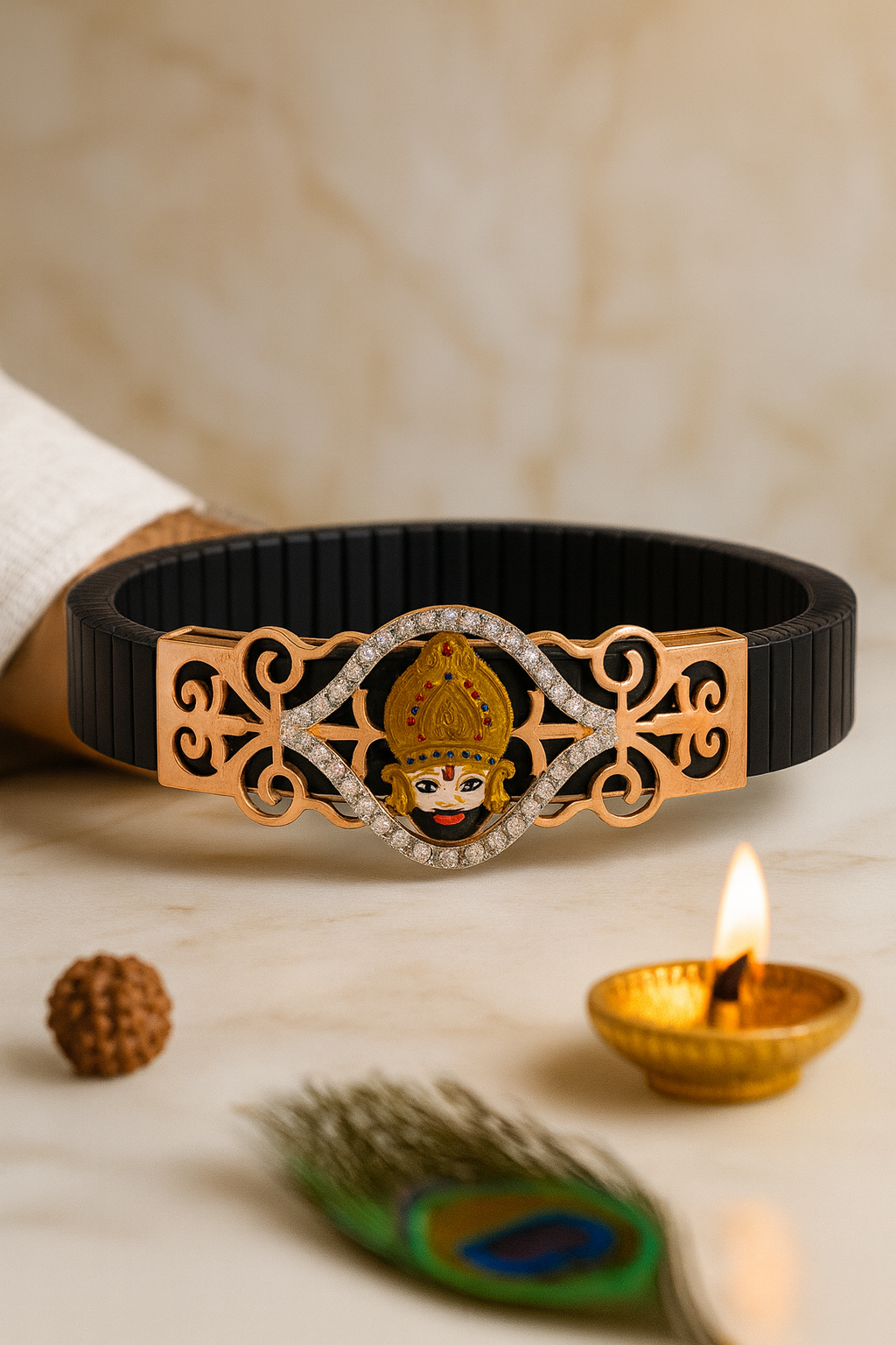 Luxury Ramapir Gents Bracelet Black & Rose Gold with Diamond Look Frame