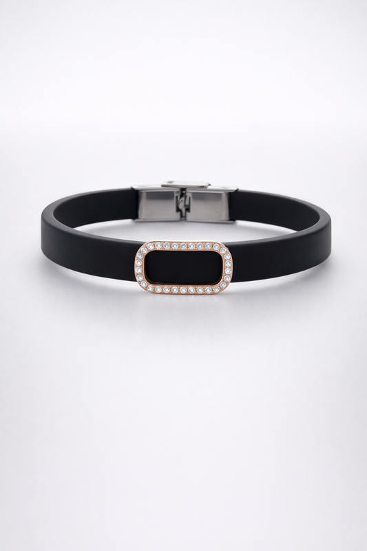 Elegant Navy Silicone Bracelet with Rose Gold Pave Diamond Border