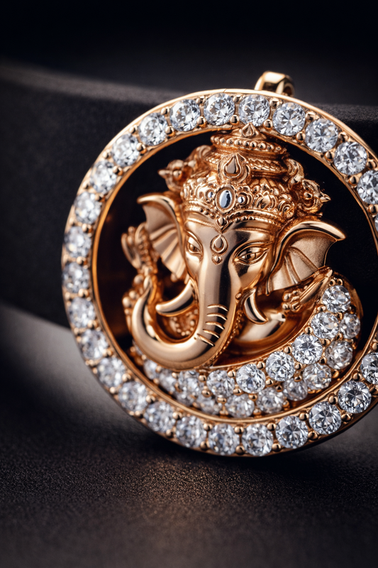 Premium Black Silicone Designer Bracelet with Rose Gold Ganesha & Diamond Circle