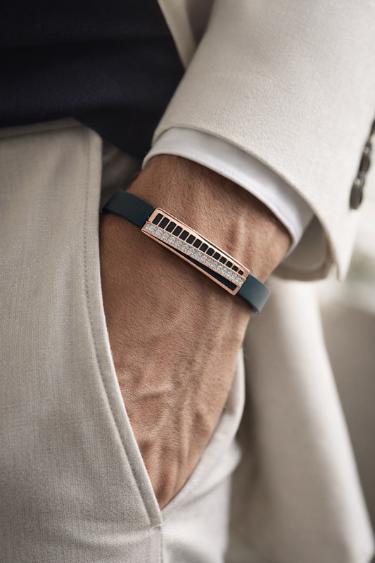 High-End Teal Silicone Bracelet with Rose Gold Rectangular Diamond Motif