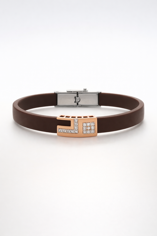 Elegant Coffee Brown Matte Bracelet with Rose Gold Diamond Centerpiece