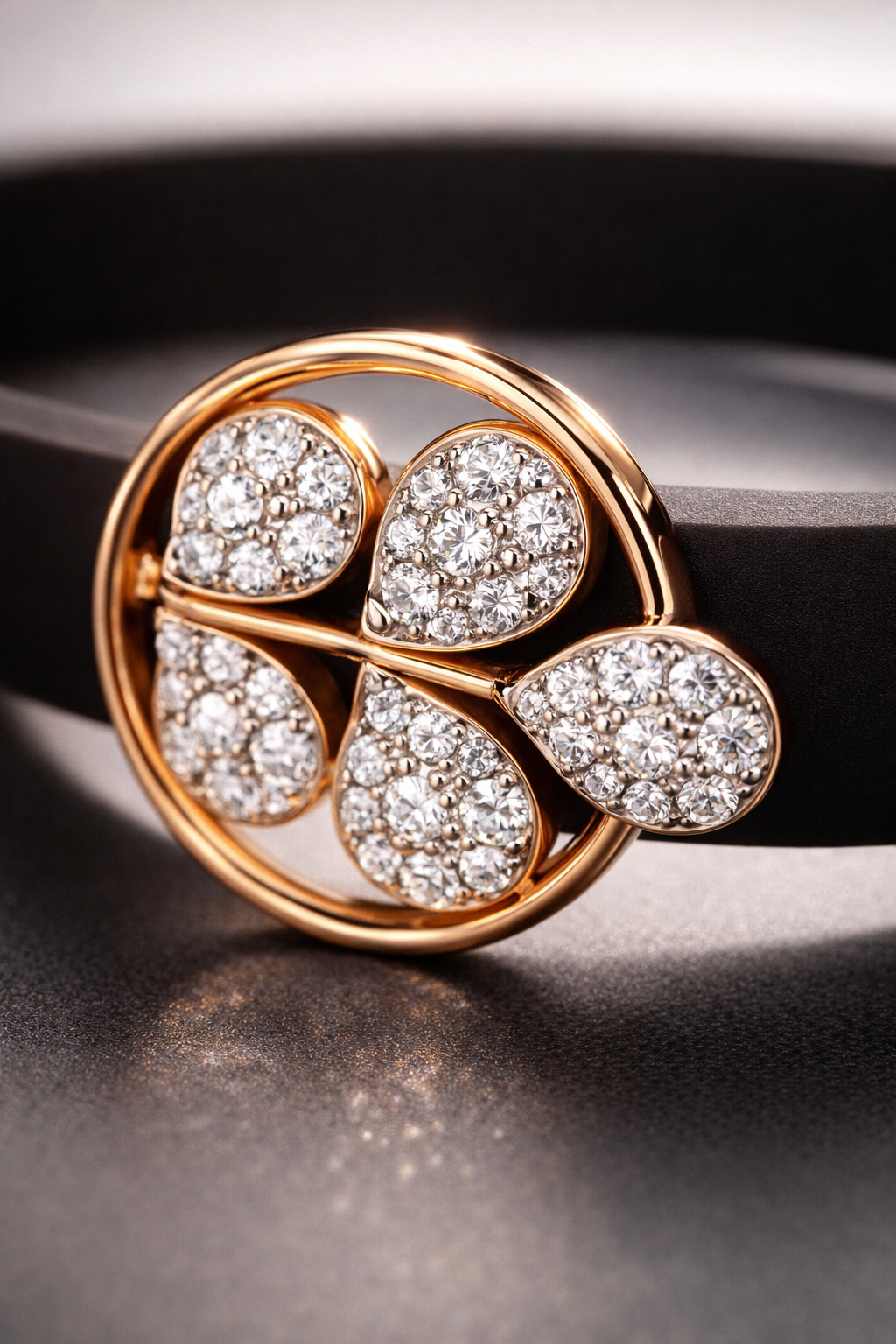 Elegant Brown Silicon Bracelet with Rose Gold Clover & Diamond Accents