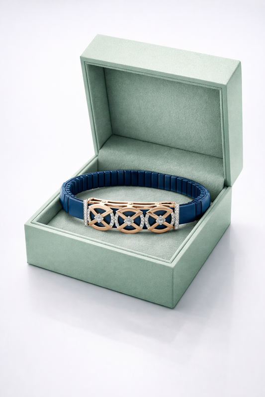 Premium Navy Stretch Bracelet with Rose Gold & Diamond Accents