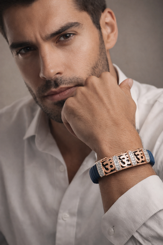 Divine Om Aura Bracelet in Deep Blue Enamel, Rose Gold & Diamond Pavé