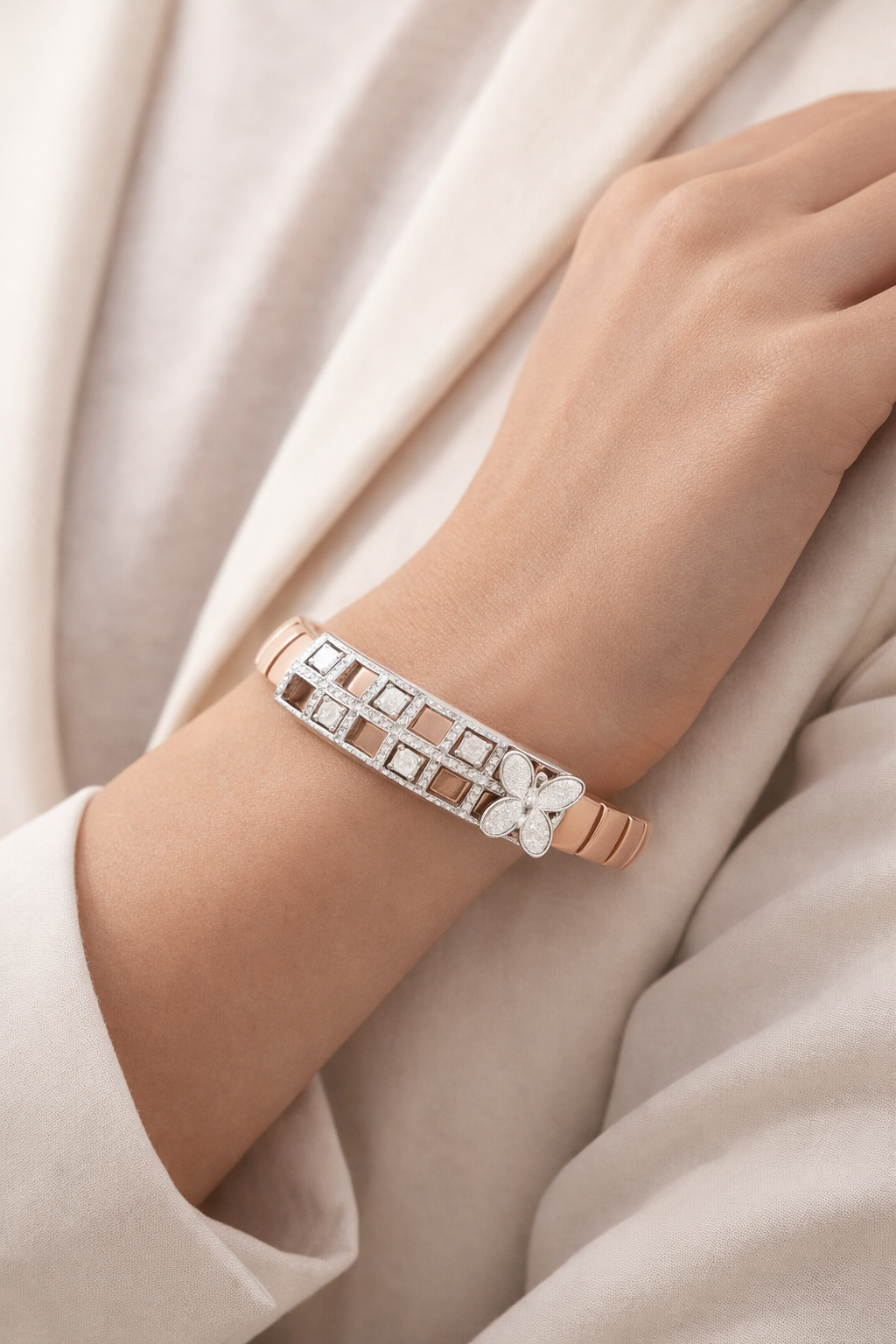 Monarch Butterfly Mosaic Bracelet in Rose Gold & Diamond Accents