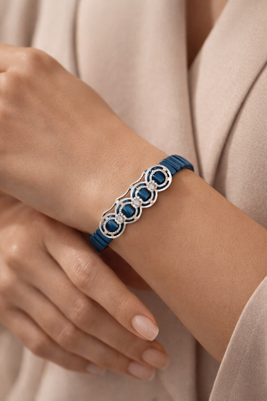 Eternis Circle Harmony Bracelet in Deep Blue Enamel & Diamond Accents