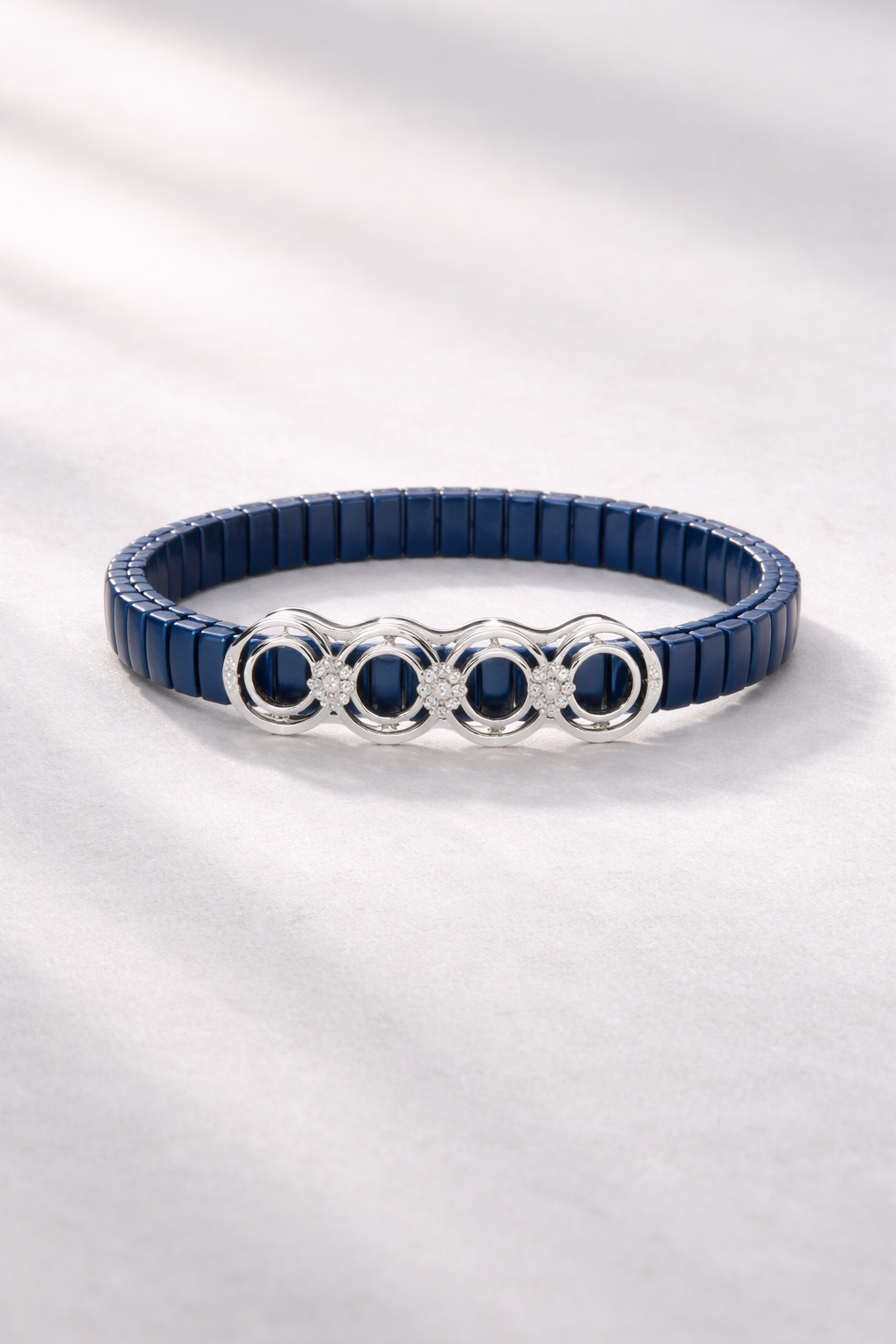 Eternis Circle Harmony Bracelet in Deep Blue Enamel & Diamond Accents
