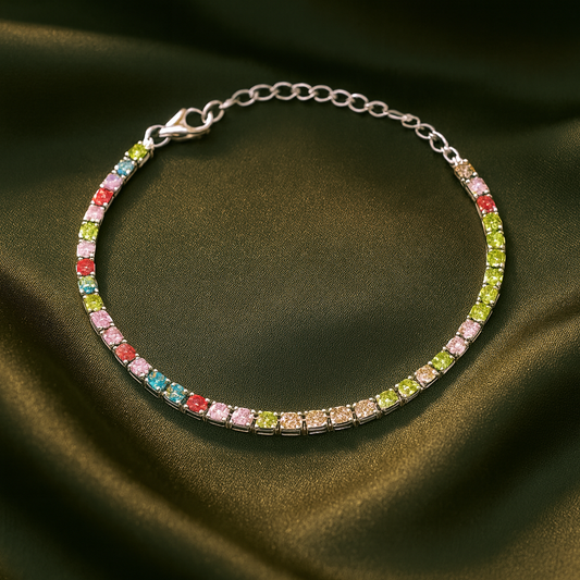 Silver Multicolour CZ Tennis Bracelet for Women