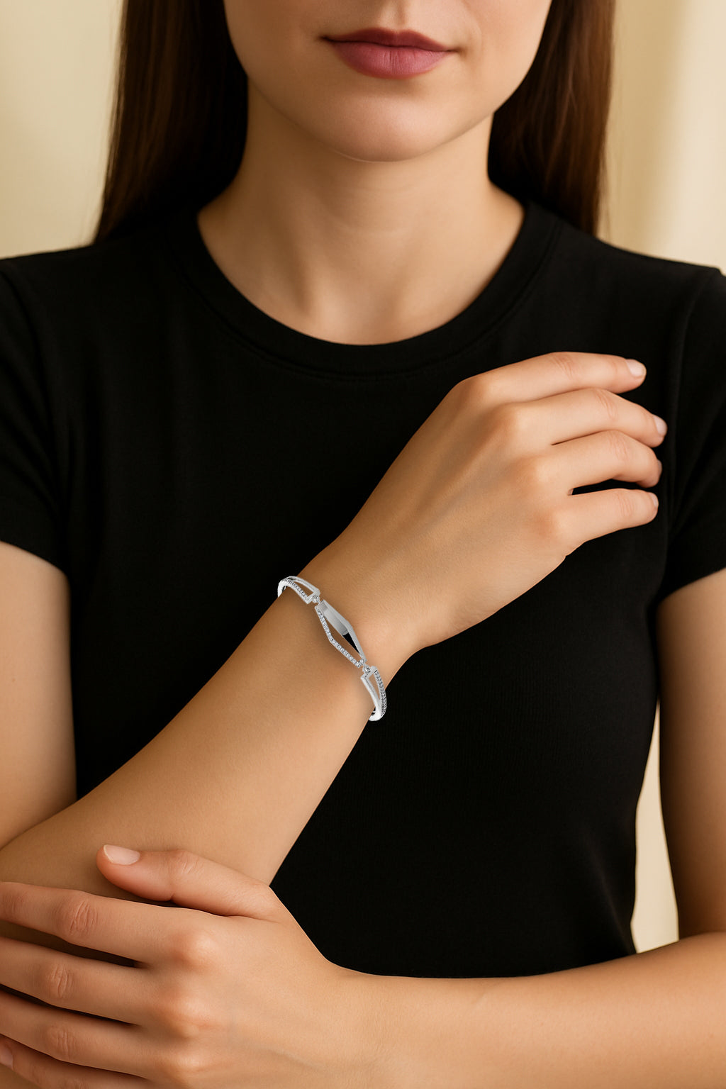 Silver Modern Geometric CZ Bracelet for Women