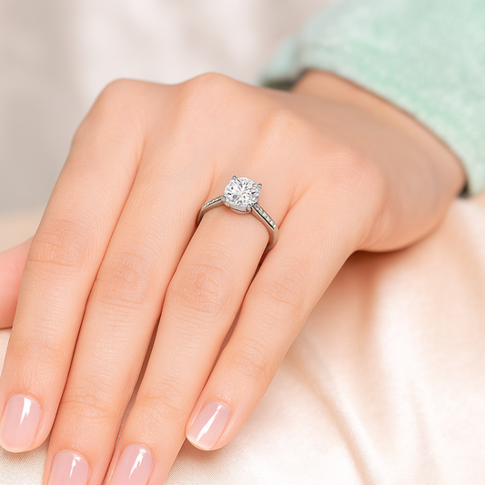 Round Solitaire Ring with Side Accent Crystals