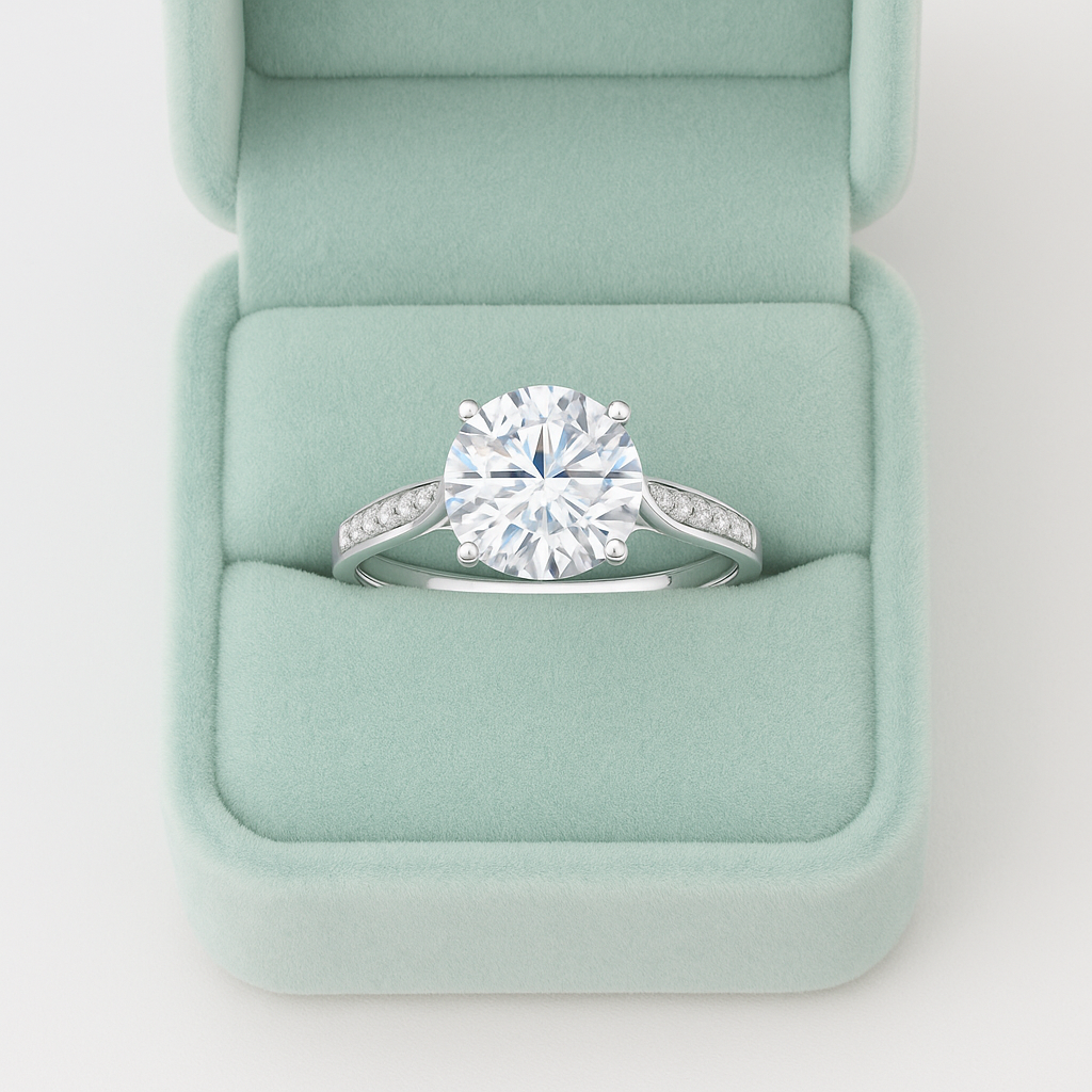 Round Solitaire Ring with Side Accent Crystals