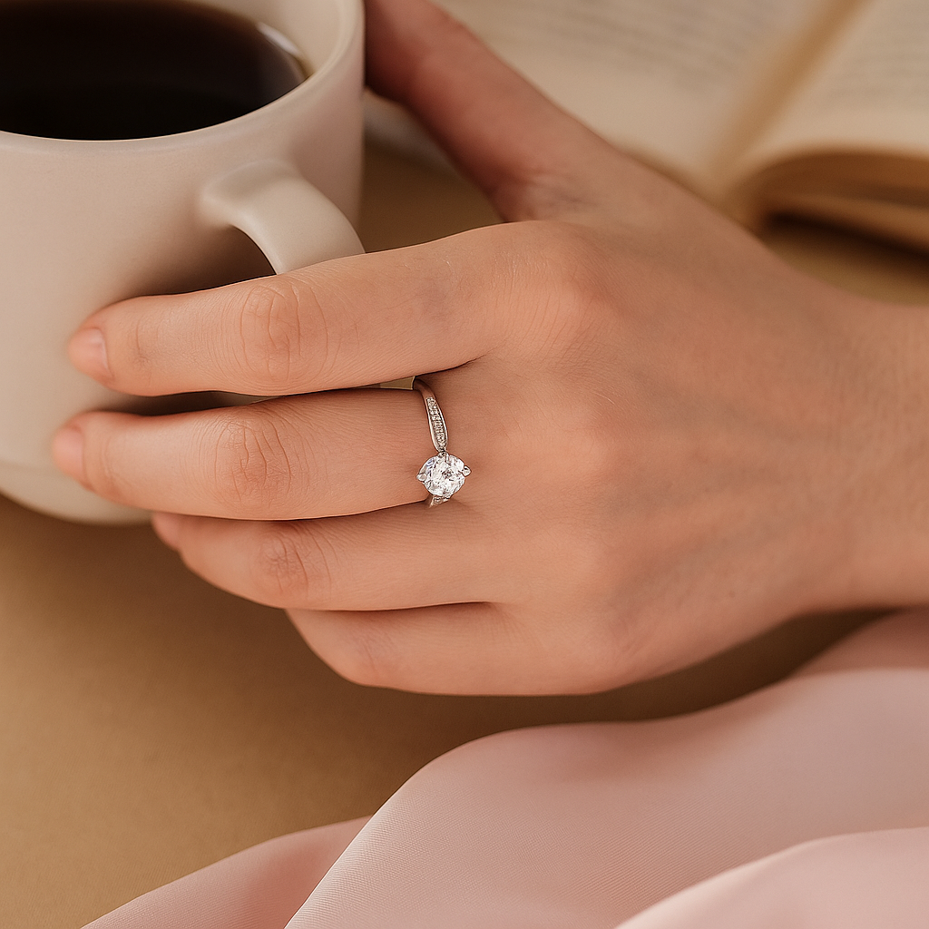 Round Solitaire Ring with Side Accent Crystals